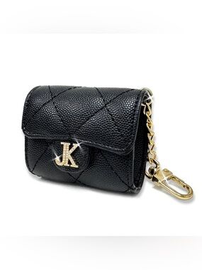Jacqueline Kent Quilted Black Mini Purse Charm with Gold Chain Clip